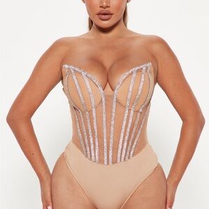 Fashion Nova Nude and Silver Bodysuit